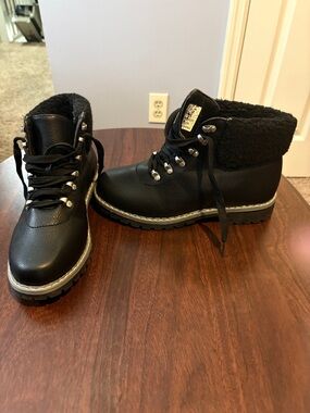Timberland Black Kids Fur-Cuff Lace-Up Ankle Boots